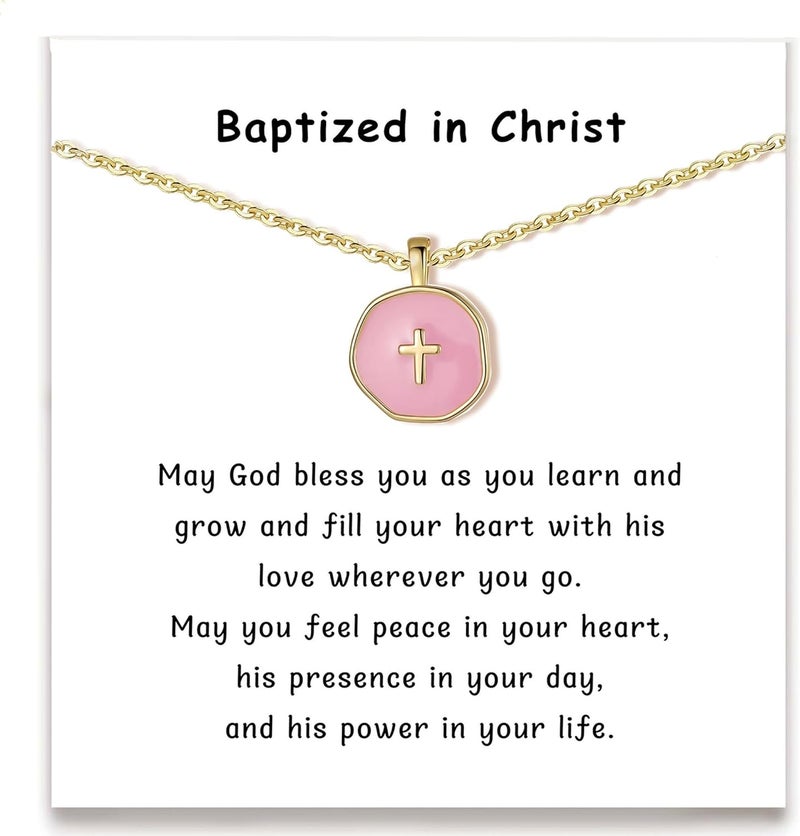 Drogomen Store Cute Small Cross Necklace, First Communion Baptism Decorations Party Favors Christian Religious Easter Jewelry Gifts for Daughter Granddaughter Niece - Image 1